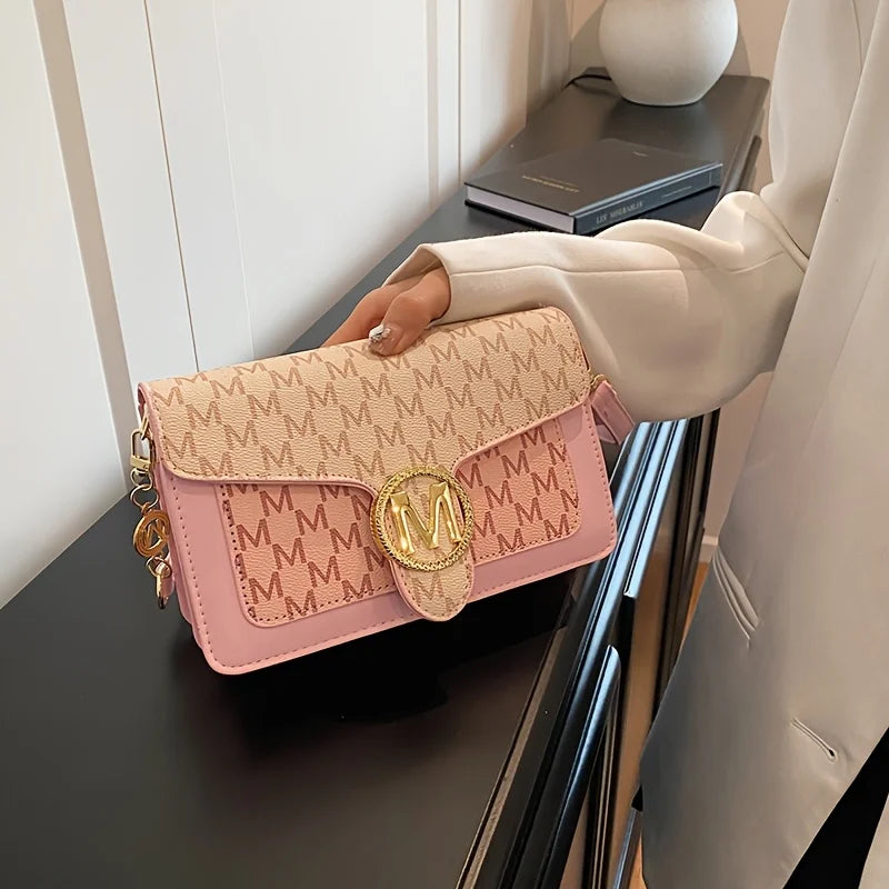 Women's Letter Print Small Square Bag Retro Sweet Fashionable Shoulder Crossbody Bag