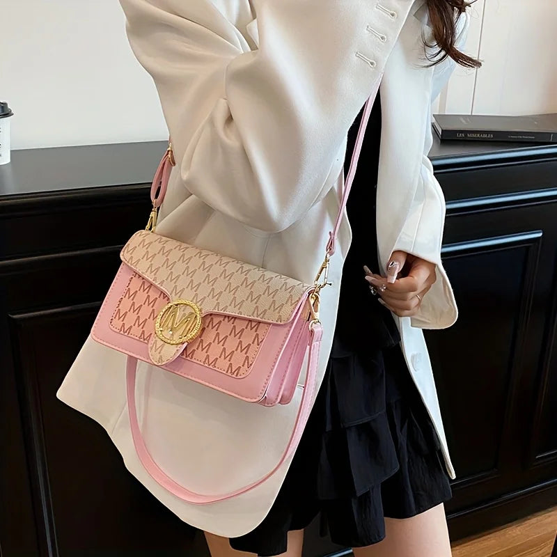 Women's Letter Print Small Square Bag Retro Sweet Fashionable Shoulder Crossbody Bag